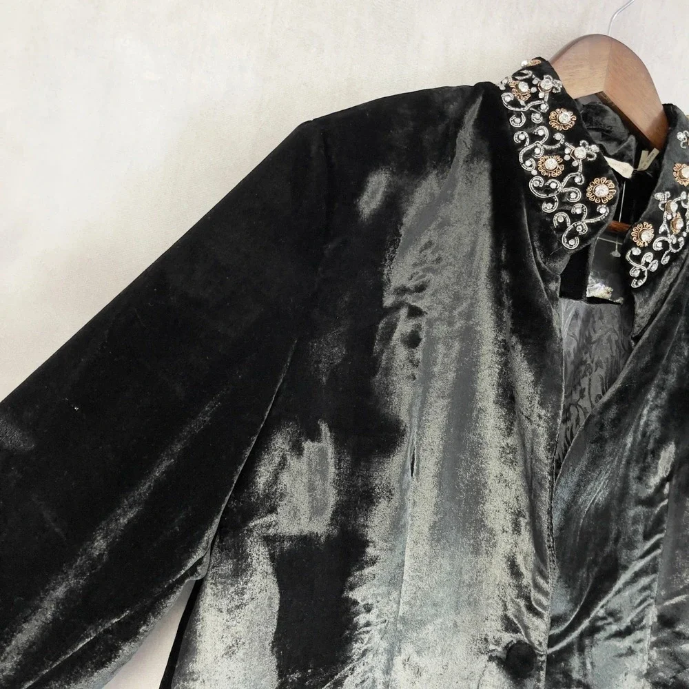 Soft Surroundings‎ Velvet Blazer Women 1X Black Jeweled Collar Luxe Regency Luxe